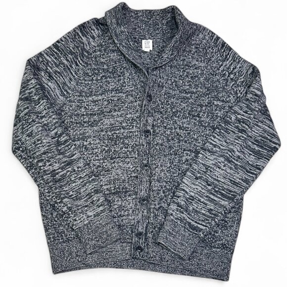 GAP Men's Gray TXT Shawl Cardigan L 100% Cotton Mixed Knit Shawl Collar Cozycore - Picture 1 of 7